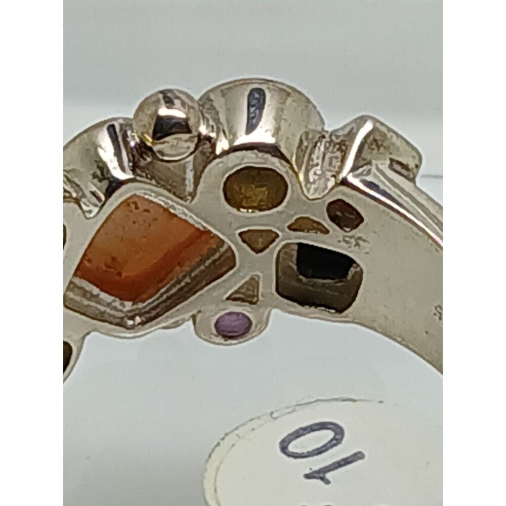 Vintage 1990's Sterling Silver Gemstone Ring Size 10 Lapis MOP Amethyst Topaz - Picture 10 of 13